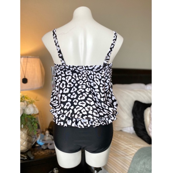 Silhouette Solutions Women’s 1 Piece Swimsuit Black & White Animal Print - Picture 2 of 7